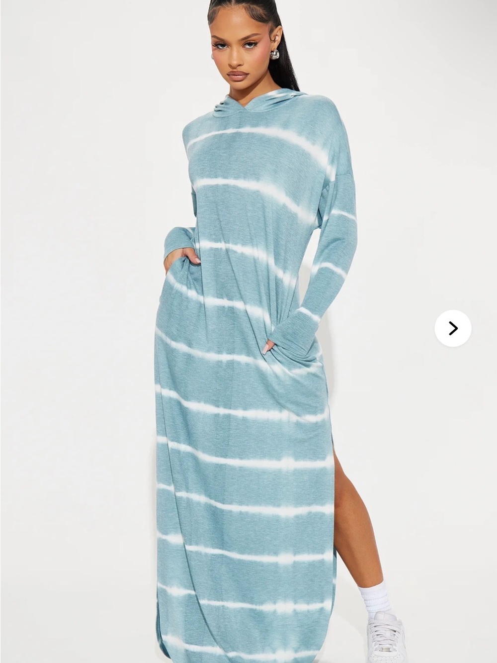 Fashion Nova Blue and White Tie-Dye Hooded Maxi Dress